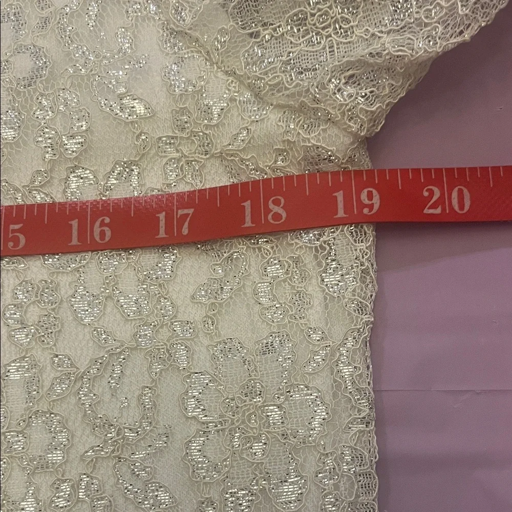 Pearl-Embellished White Lace Blouse for Women L - Picture 7 of 9